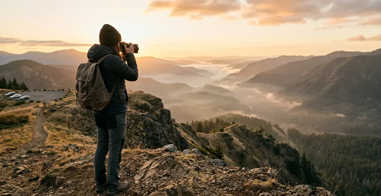Photographer discovering hidden location off the beaten path for unique wedding photography