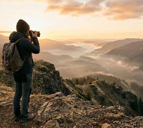 Photographer discovering hidden location off the beaten path for unique wedding photography