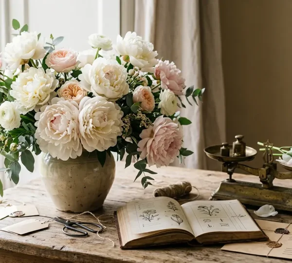 Premium peony wedding flowers with visible price tags showing seasonal cost comparison concept