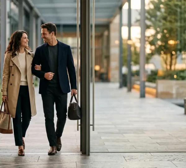 Newlywed couple departing elegantly for honeymoon immediately after wedding reception