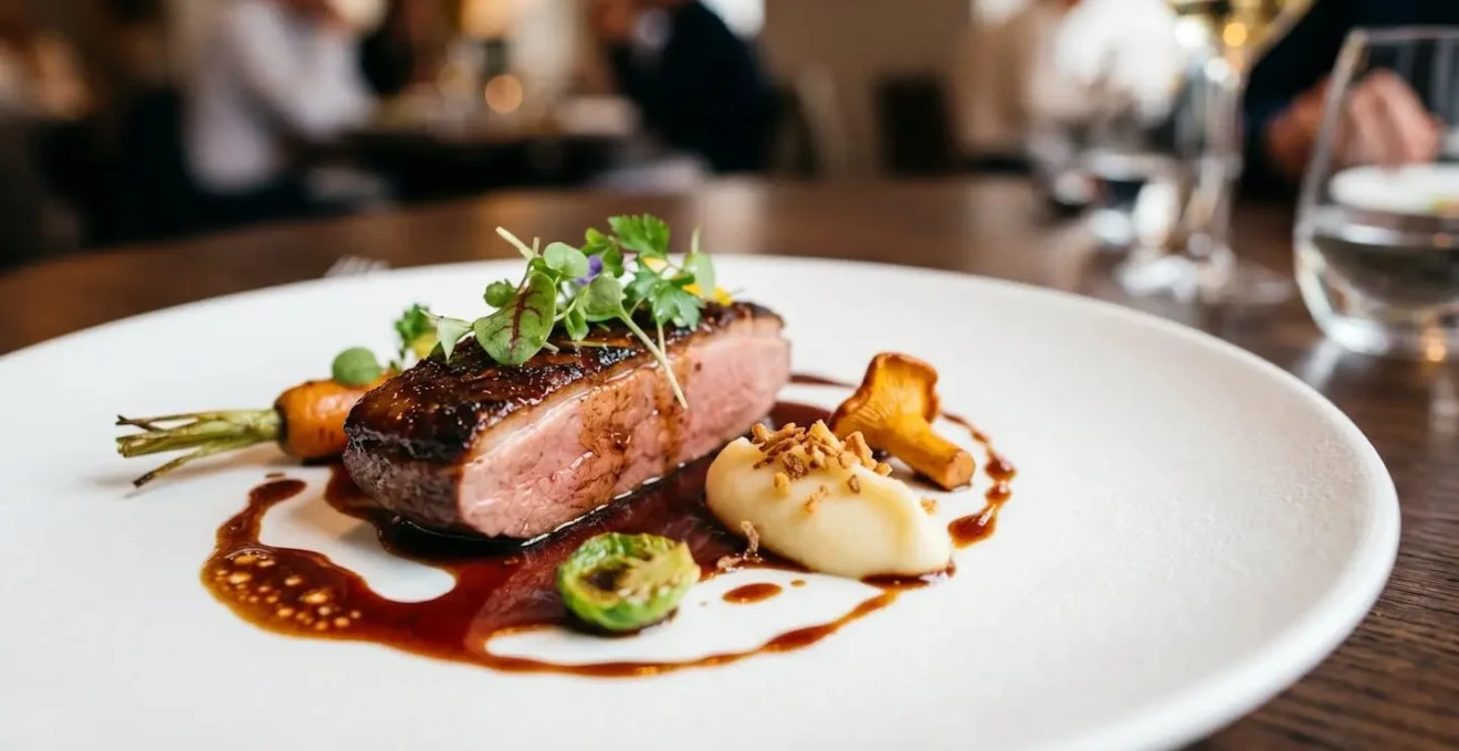 Exquisitely plated French haute cuisine dish showcasing culinary artistry and precision for destination wedding