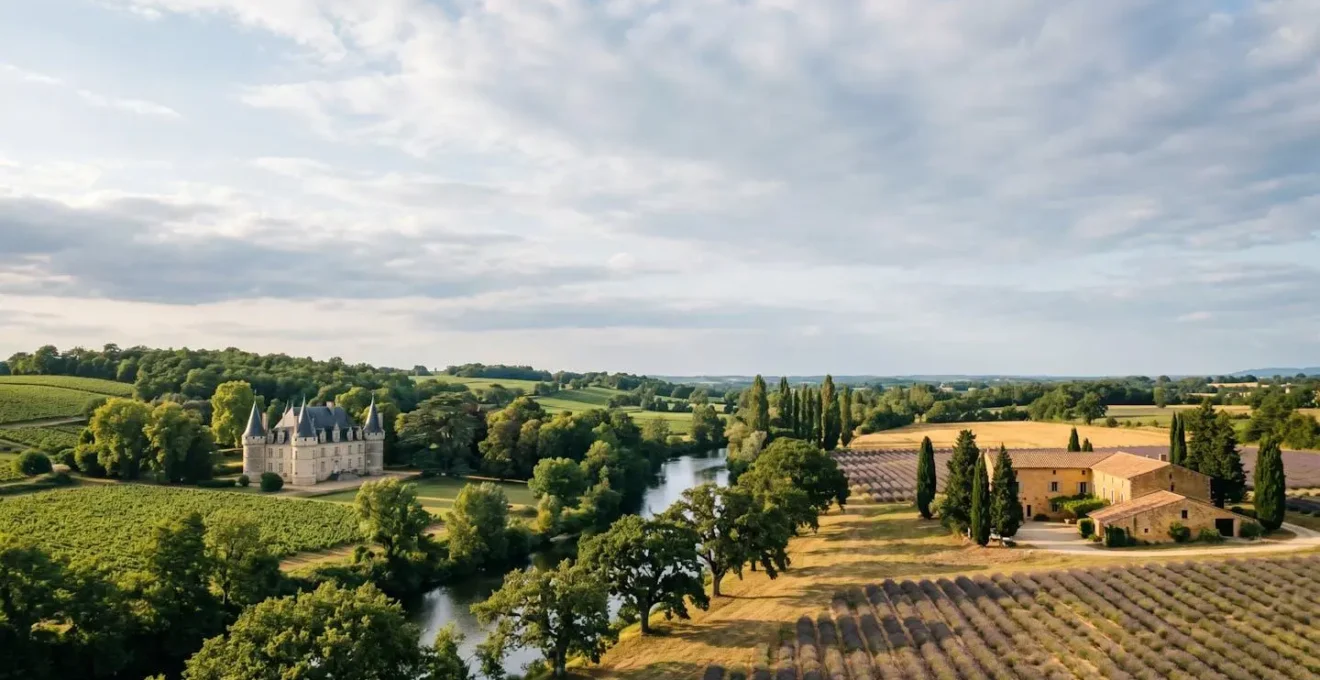 Side-by-side visual contrast between Loire Valley chateau architecture and Provence estate landscape showing regional differences