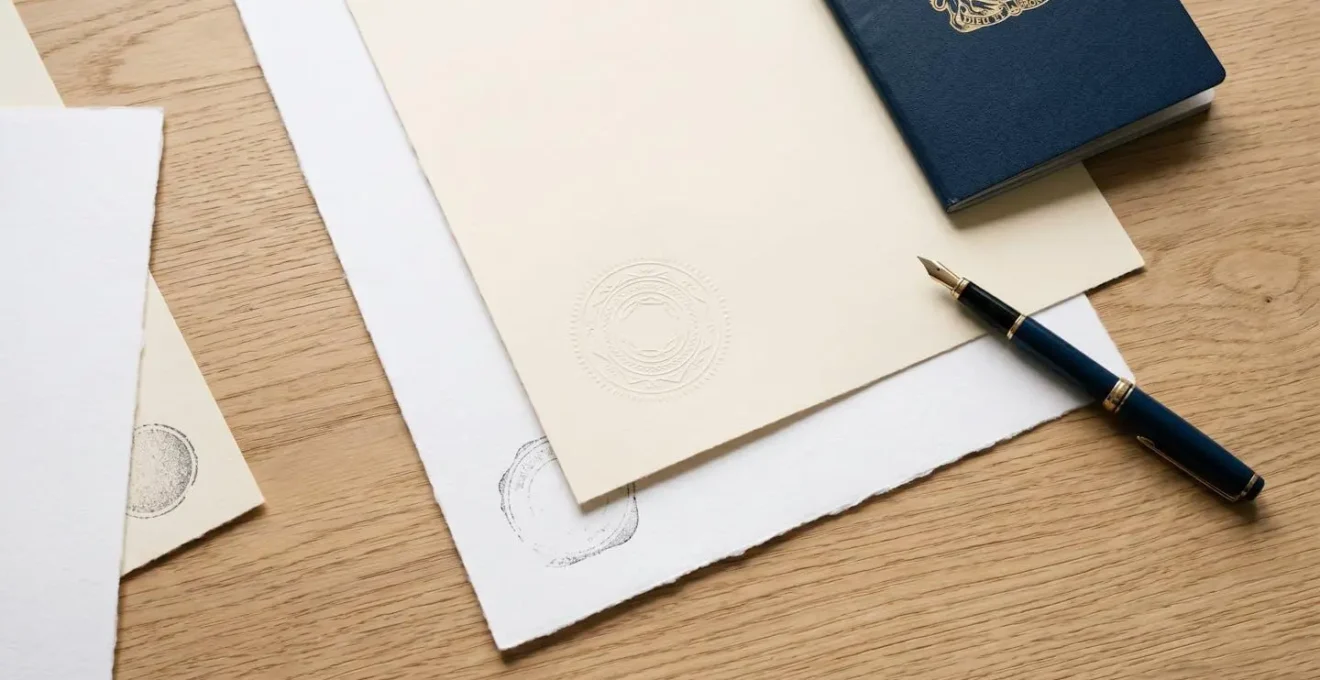 Elegant composition of official sealed documents with international travel elements