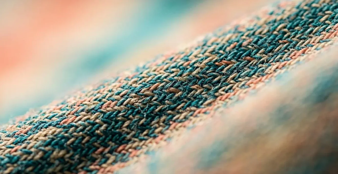 Extreme close-up macro detail of advanced technical fabric fibers designed for tropical climate travel