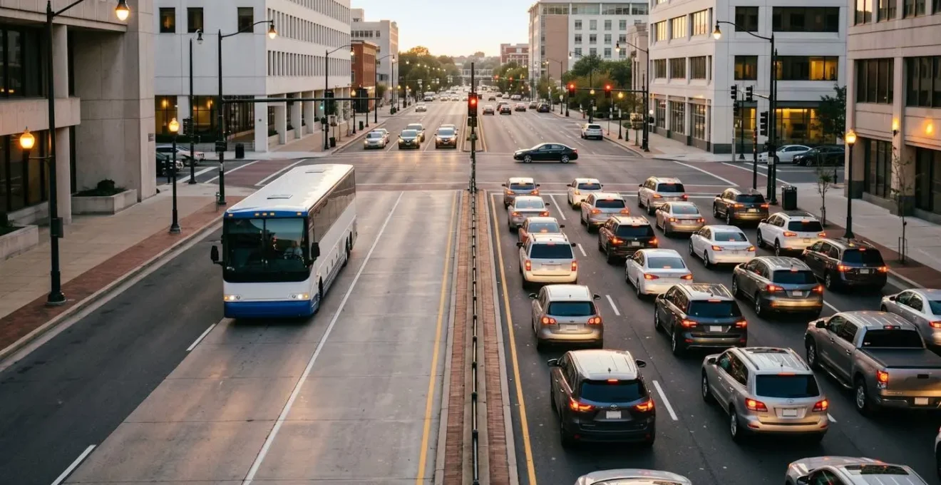 Urban traffic scene illustrating transportation challenges for wedding guest logistics