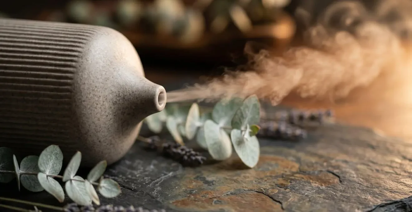 Elegant nebulizing diffuser creating atmospheric scent for luxury wedding reception